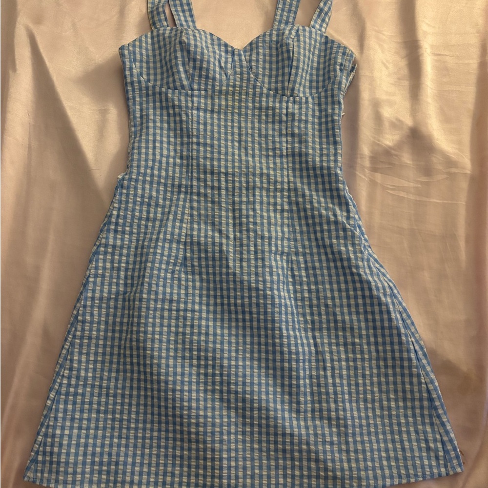 Blue and White Sleeveless Sundress with Sweetheart Neckline XS